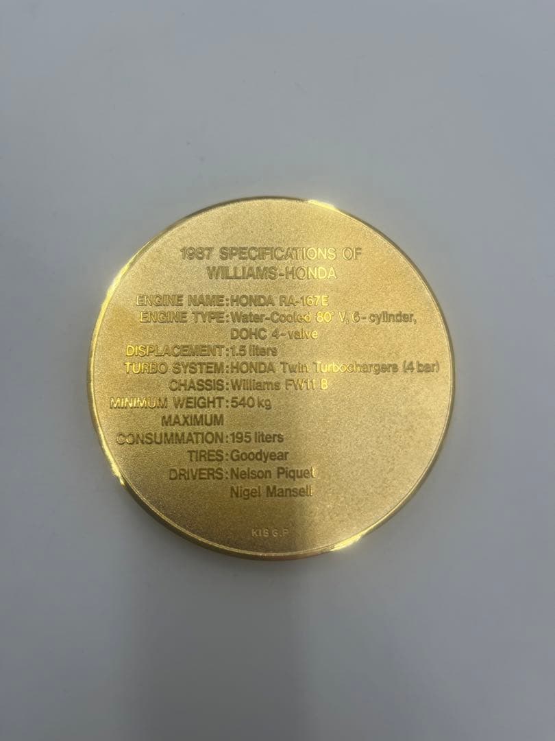 メダル　FIA　F-1　ホンダ　1987　ワールドチャンピオンシップ　優勝記念