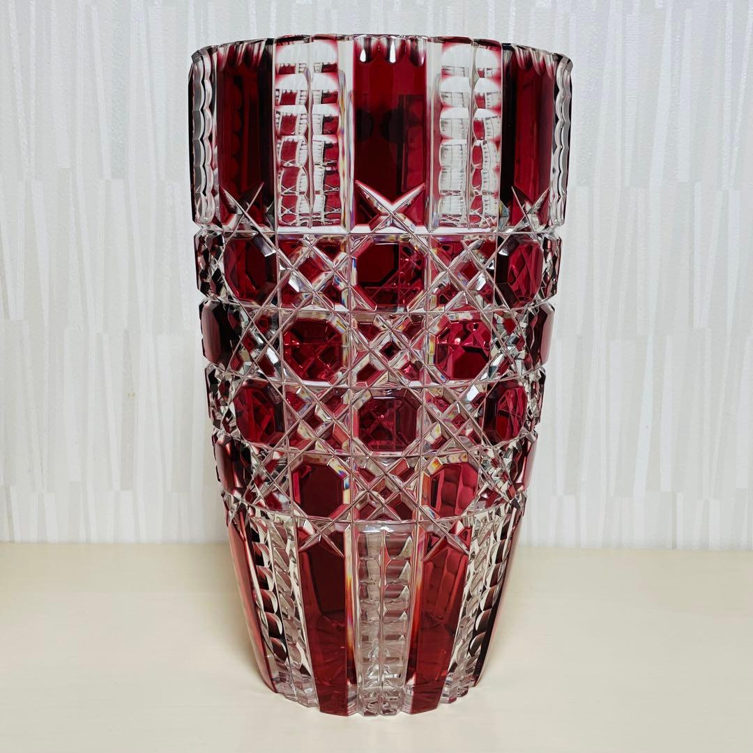 未使用 大型 ボヘミアクリスタル チェコ製 花瓶 フラワーベース