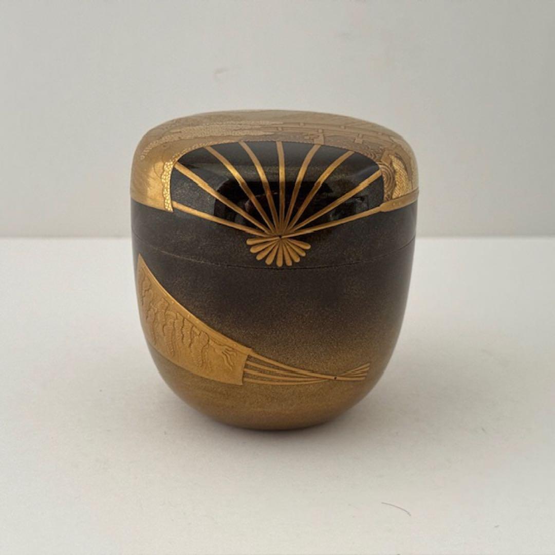 茶道具 裏千家 鵬雲斎 大宗匠 在判箱 扇面蒔絵大棗 柳橋 常庵造 茶道