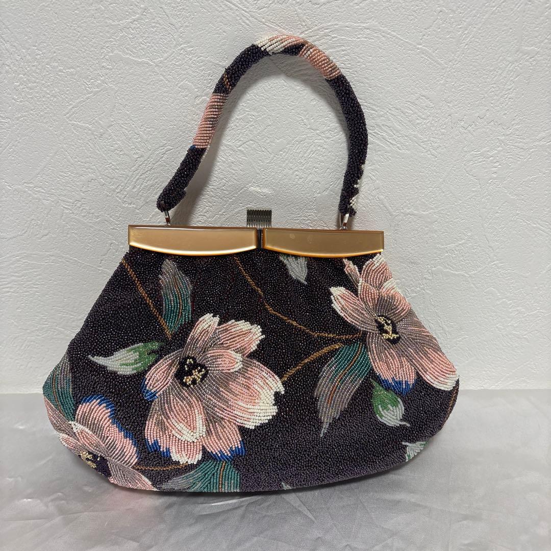 花柄ビーズバッグ/ビーズバック/和装/ヴィンテージ