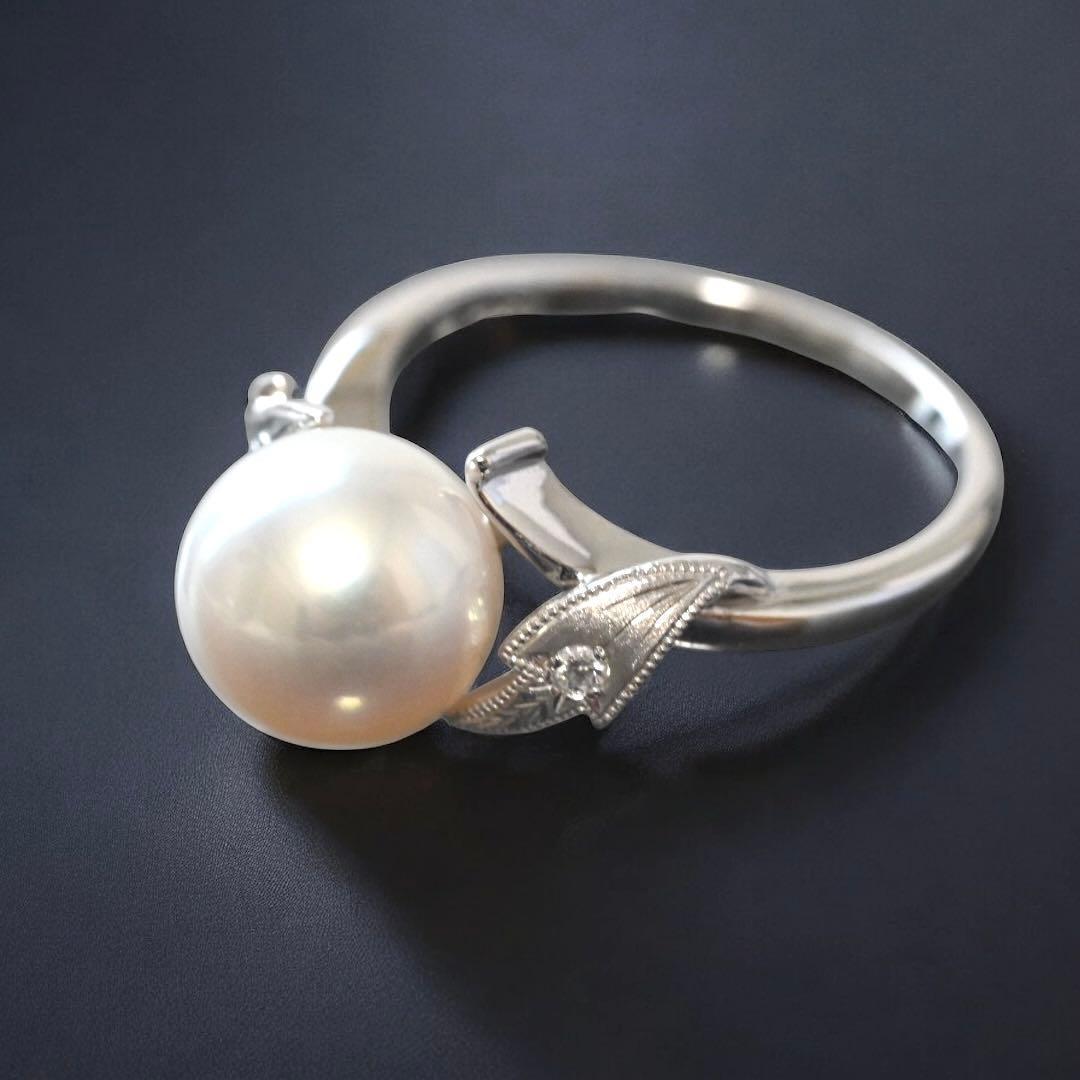 【新品仕上げ済み】ミキモト　ダイヤ　アコヤ　パール　リング　指輪　Pt950