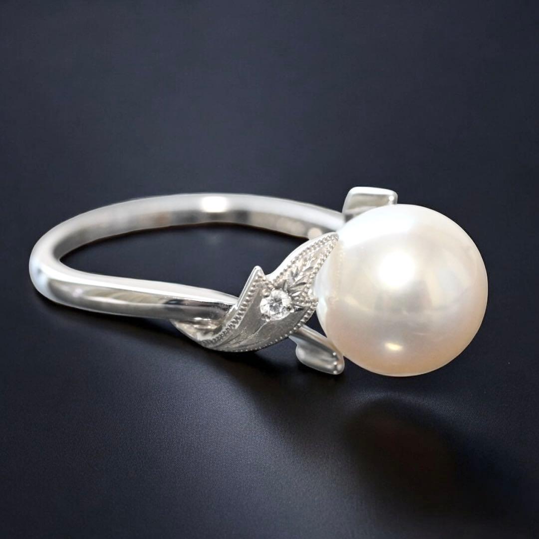 【新品仕上げ済み】ミキモト　ダイヤ　アコヤ　パール　リング　指輪　Pt950