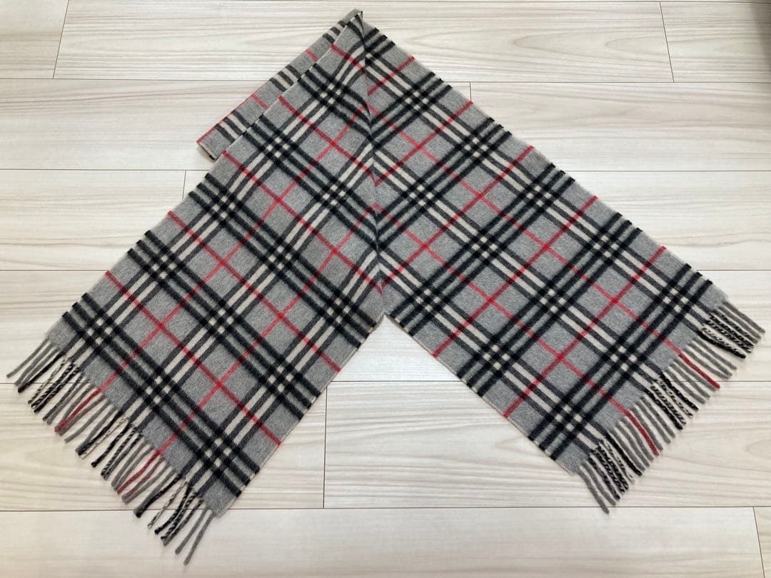 Burberry チェック柄マフラー グレー カシミヤ