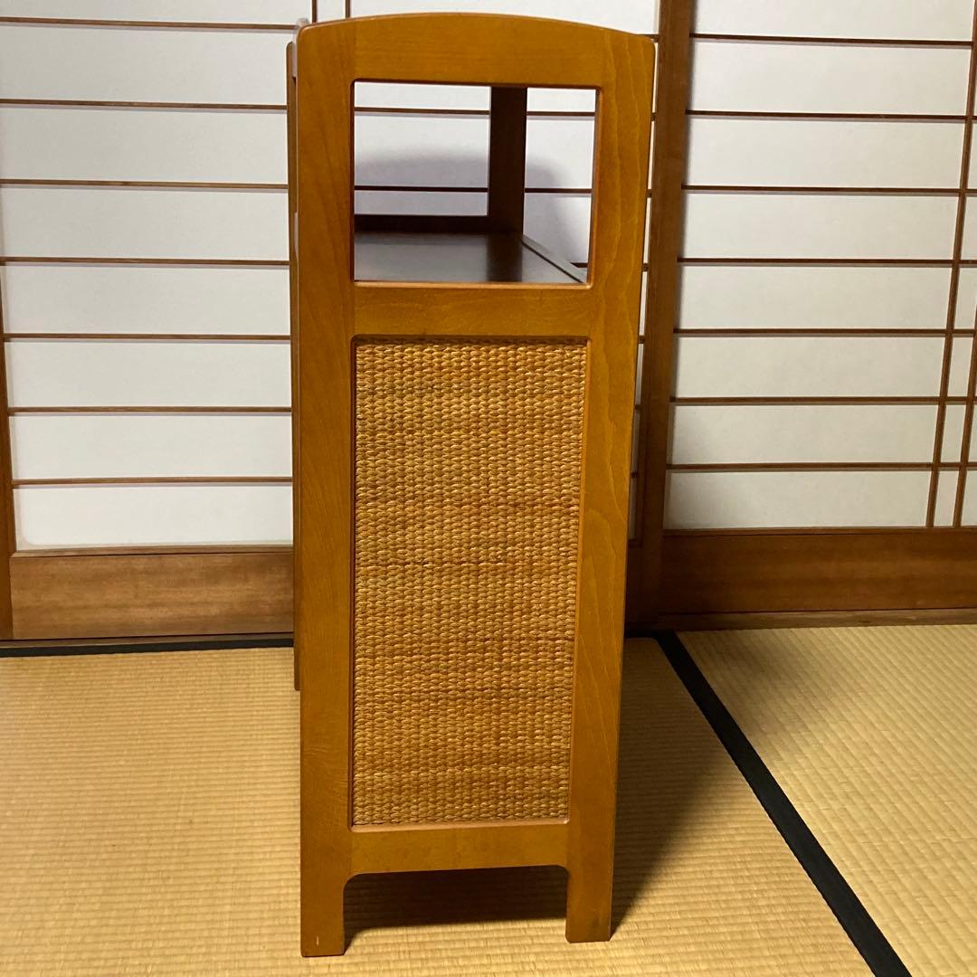 美品　オールドカリモク　ラタン　電話台　FAX台　キャビネット