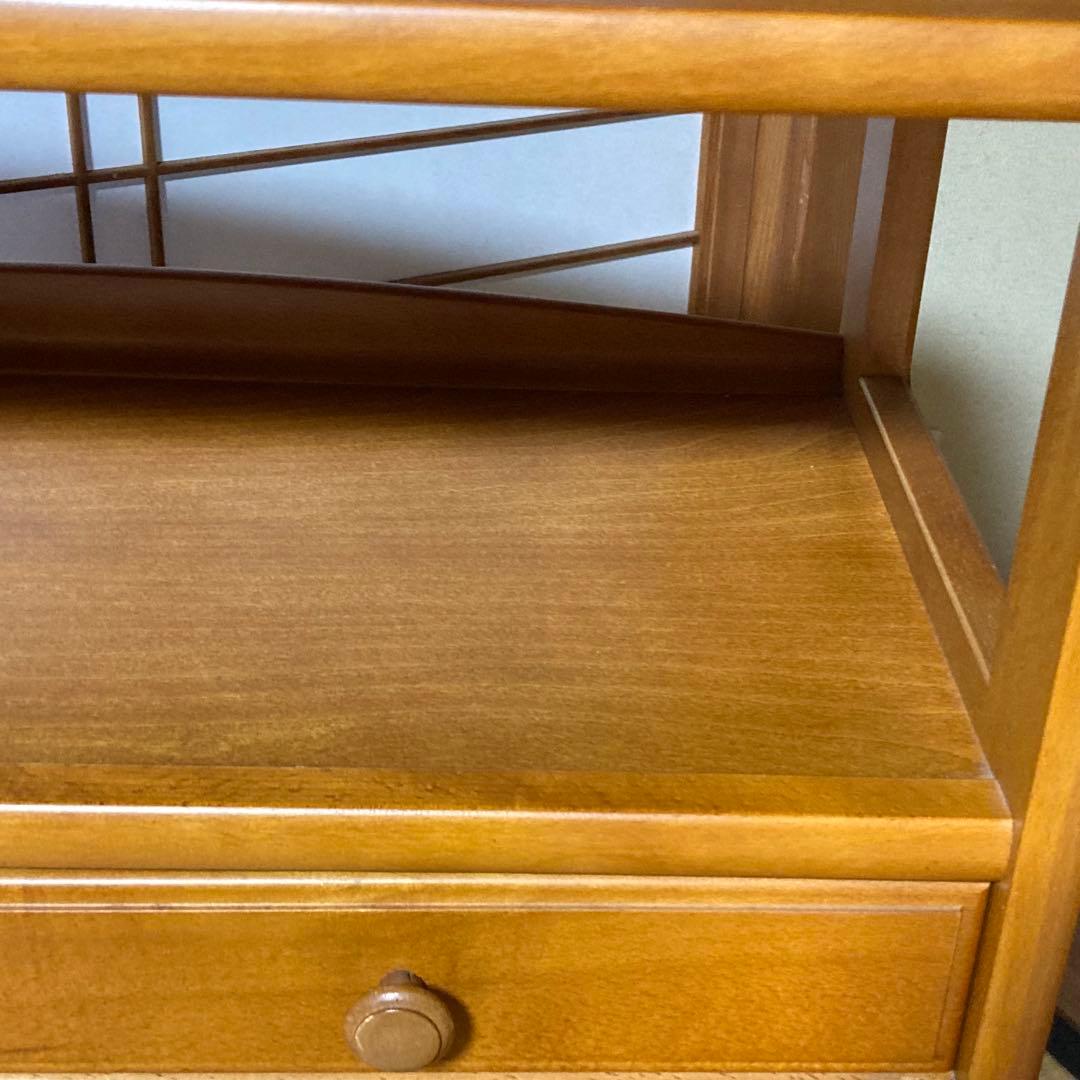 美品　オールドカリモク　ラタン　電話台　FAX台　キャビネット