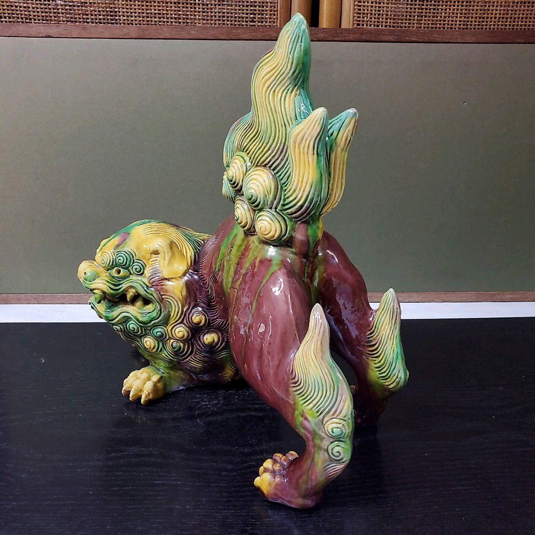 （612）✿特価★十三代横石嘉助★長崎三彩★唐獅子置物★破魔オマケ付き★