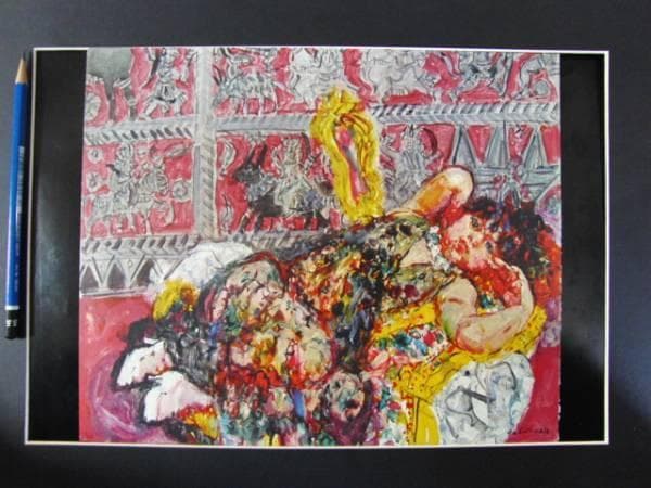 宮本三郎/黒いレースの女、限定・高級額装用画、希少、新品額付