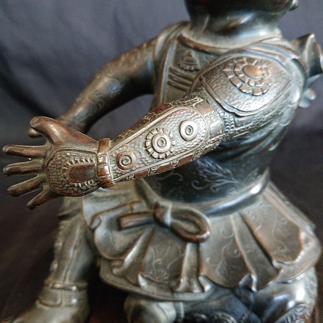 銅器武者大釣鐘置物 骨董 アンティーク コレクション インテリア 在銘アリ