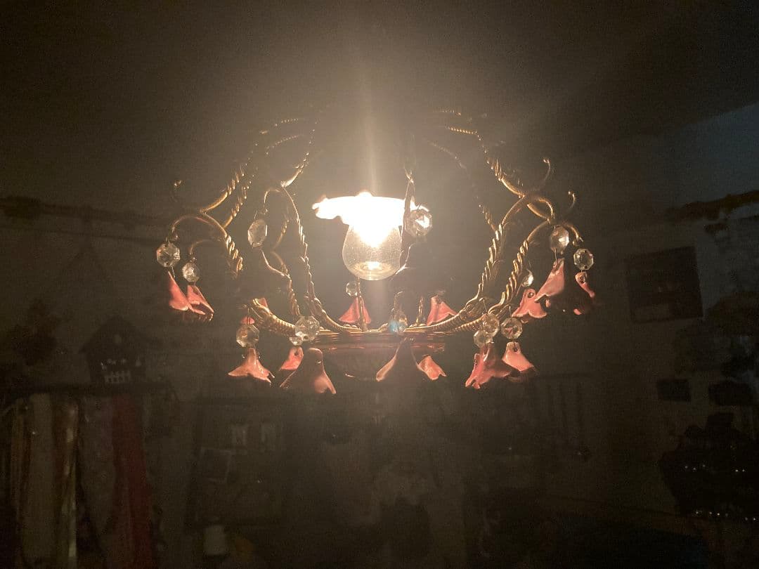 フランスアンティーク シャンデリア ピンクローズ モチーフ シャンデリア