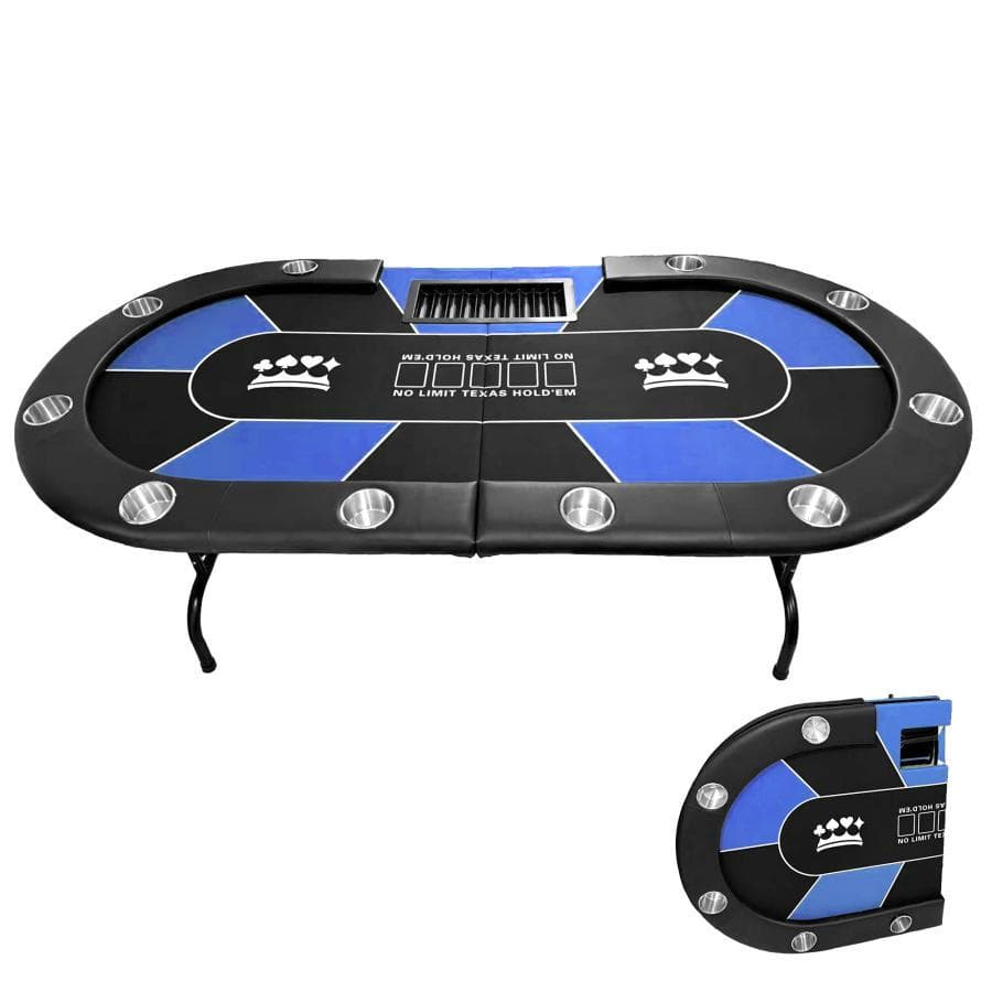 ポーカーテーブル 折りたたみ 10人対応 最大500枚チップラック付（ブルー）
