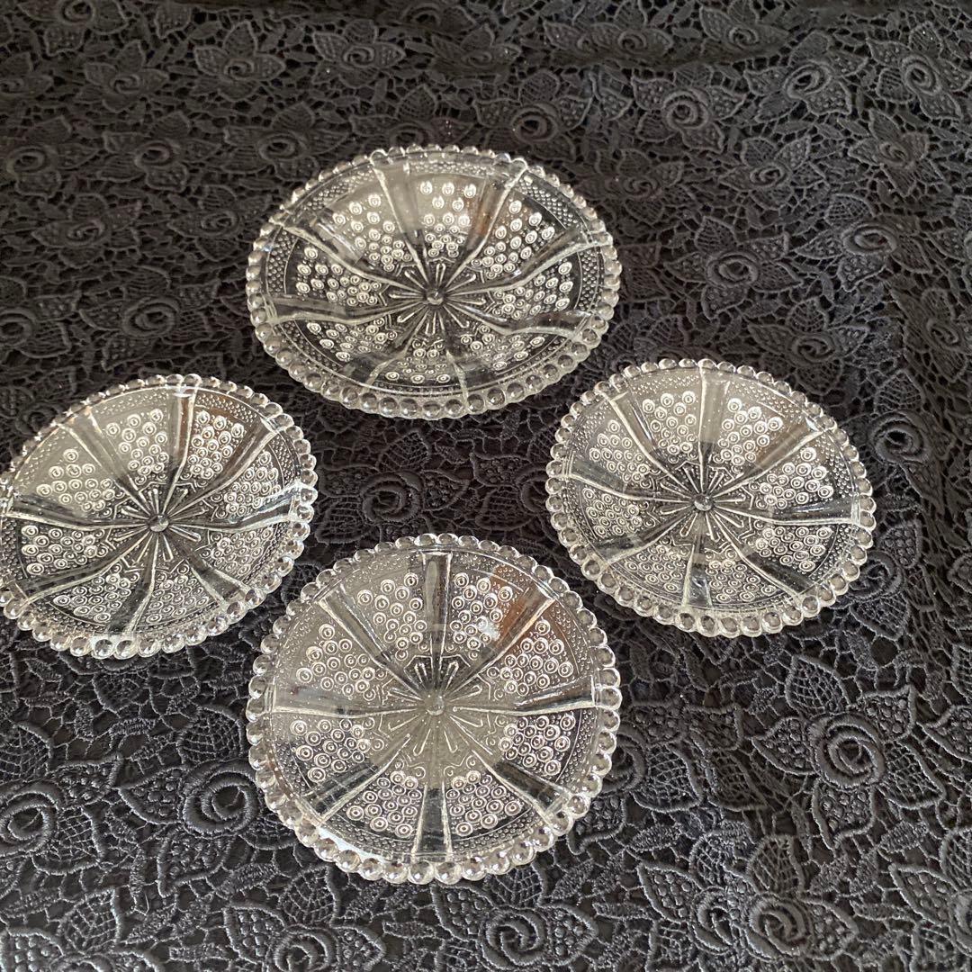 大正ガラス　昭和レトロ　プレスガラス　ウランガラス　戦前　縦筋文　レトロガラス