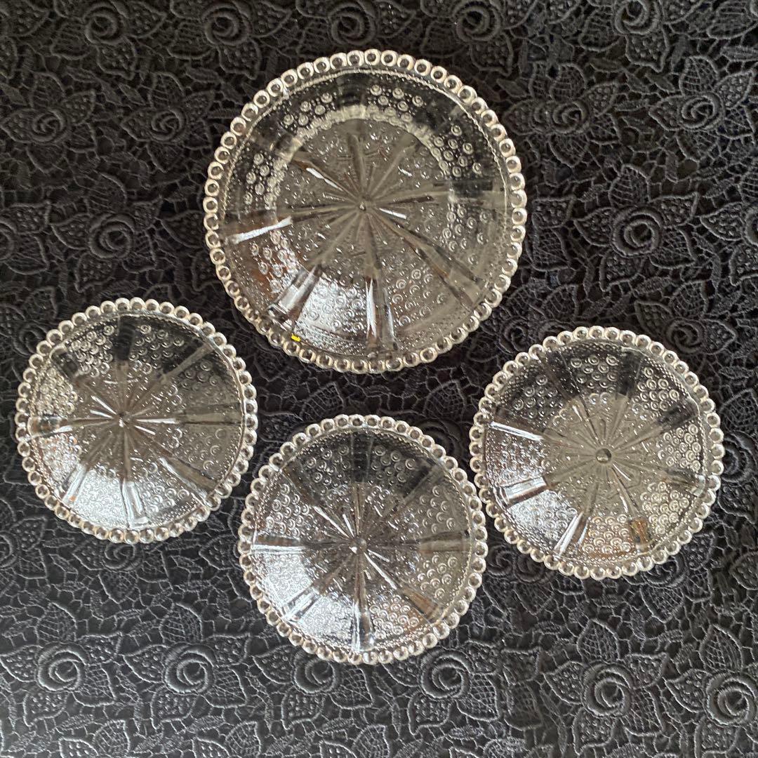 大正ガラス　昭和レトロ　プレスガラス　ウランガラス　戦前　縦筋文　レトロガラス