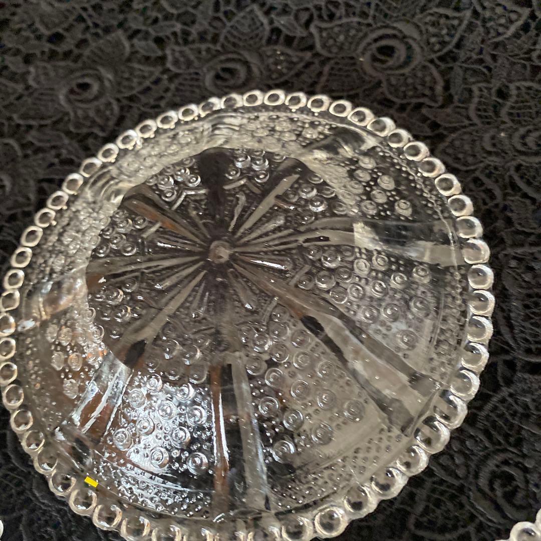 大正ガラス　昭和レトロ　プレスガラス　ウランガラス　戦前　縦筋文　レトロガラス