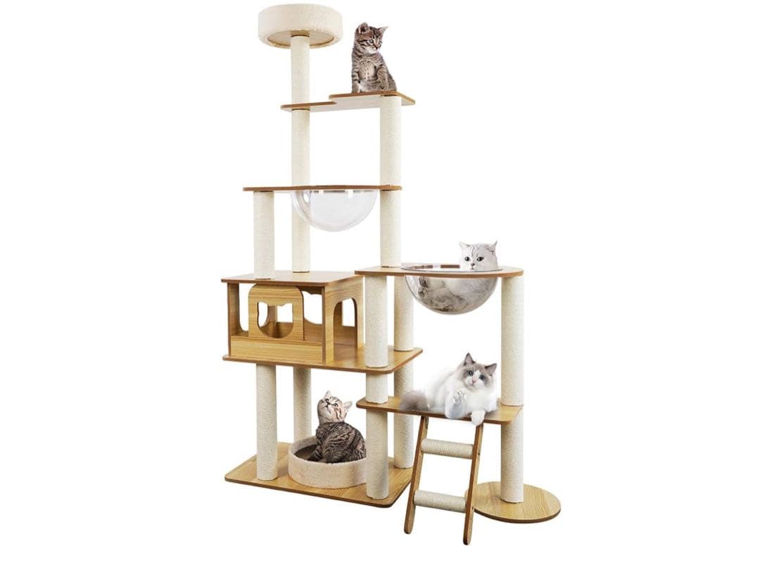 キャットタワー 6階建てのタワー 透明のスペースカプセル 大きくてスリムデザイン