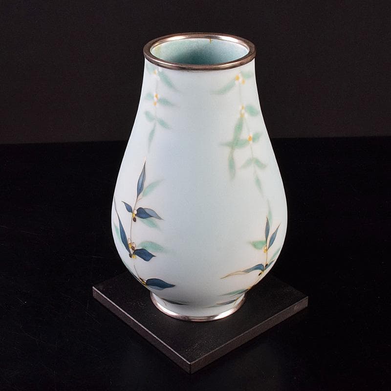 七宝焼　田村七宝工芸　田村幸夫作　草文　花瓶　台付　共箱　M　R7764B