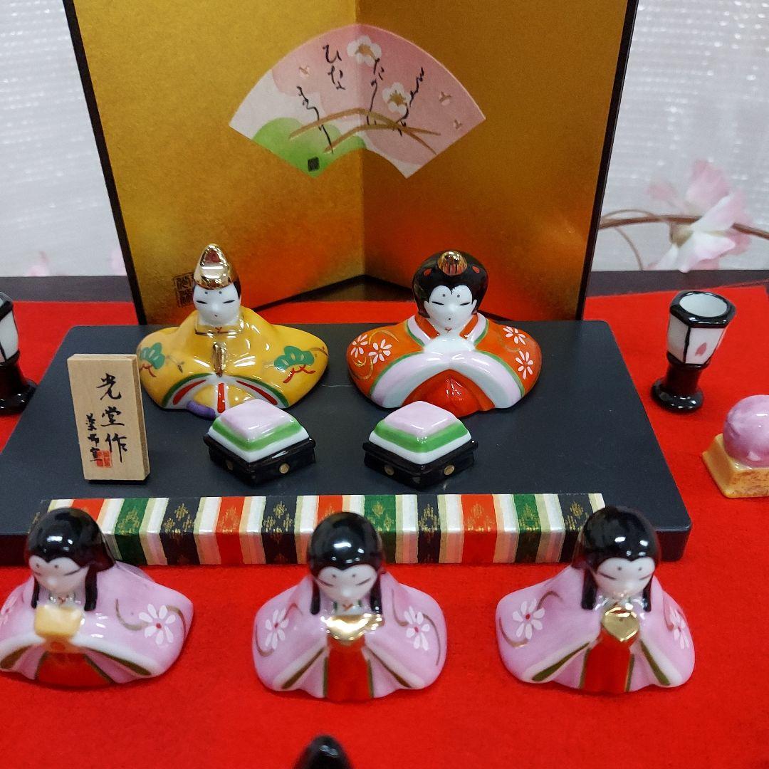 SUWATAMAさんリクエスト 薬師窯彩絵平飾り雛箱付、薬師堂親王雛の2品