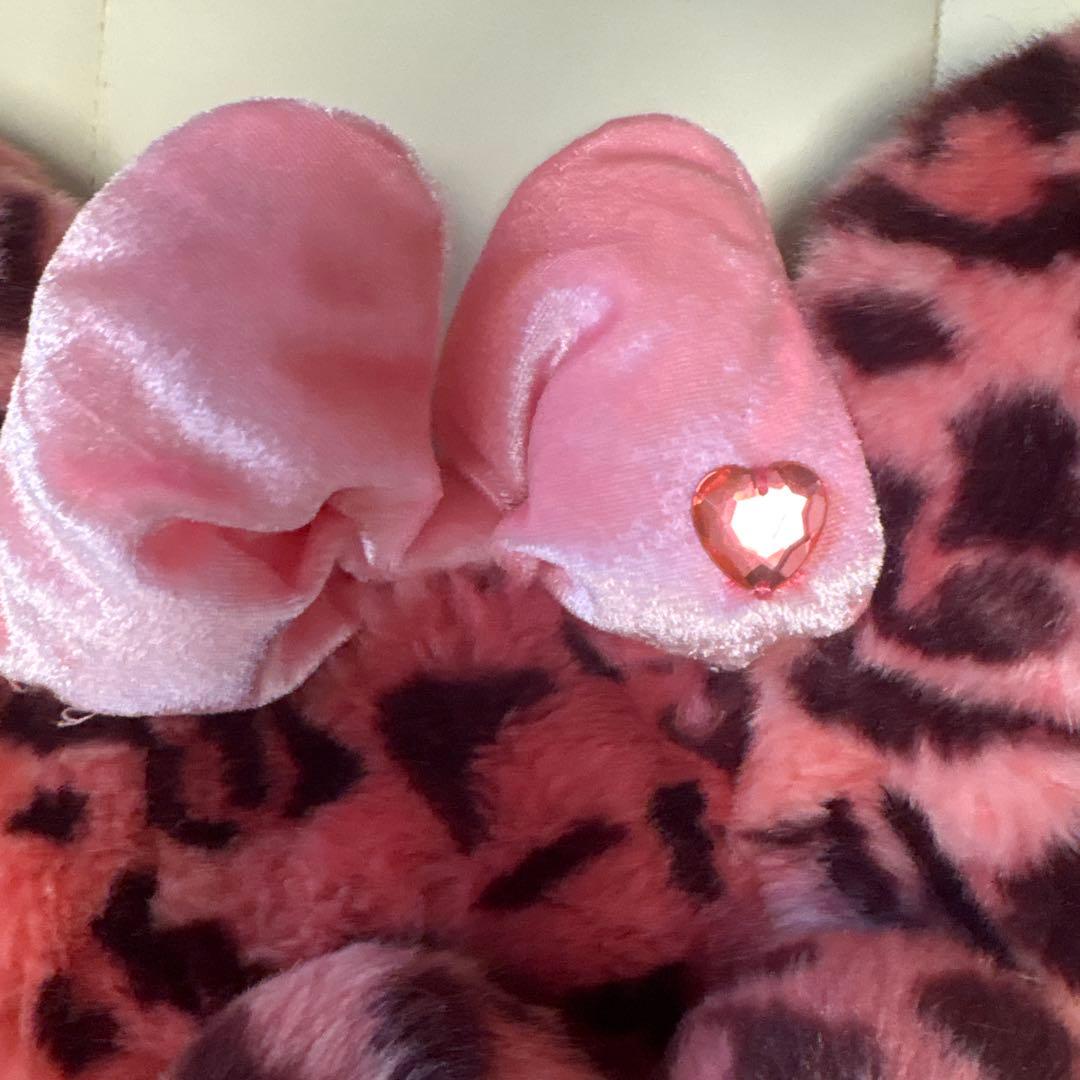 ミニーマウス風ヒョウ柄ファー帽子