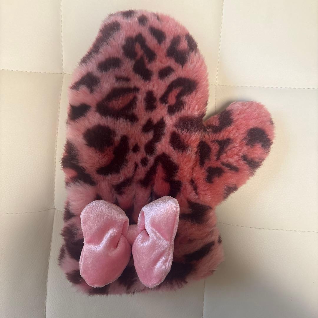 ミニーマウス風ヒョウ柄ファー帽子