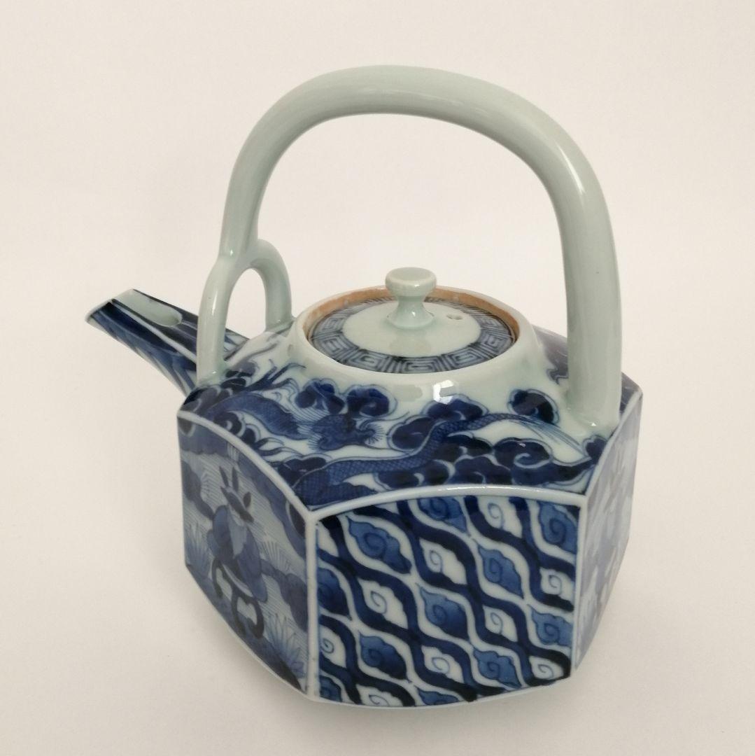 湖東焼　染付　六角　銚子