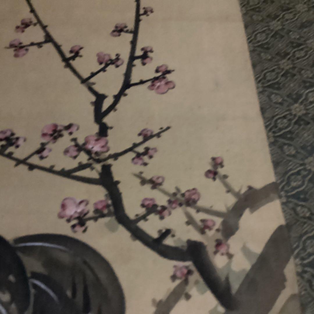 O-27 鶴と松竹梅の水墨画 掛軸 双幅　210cm