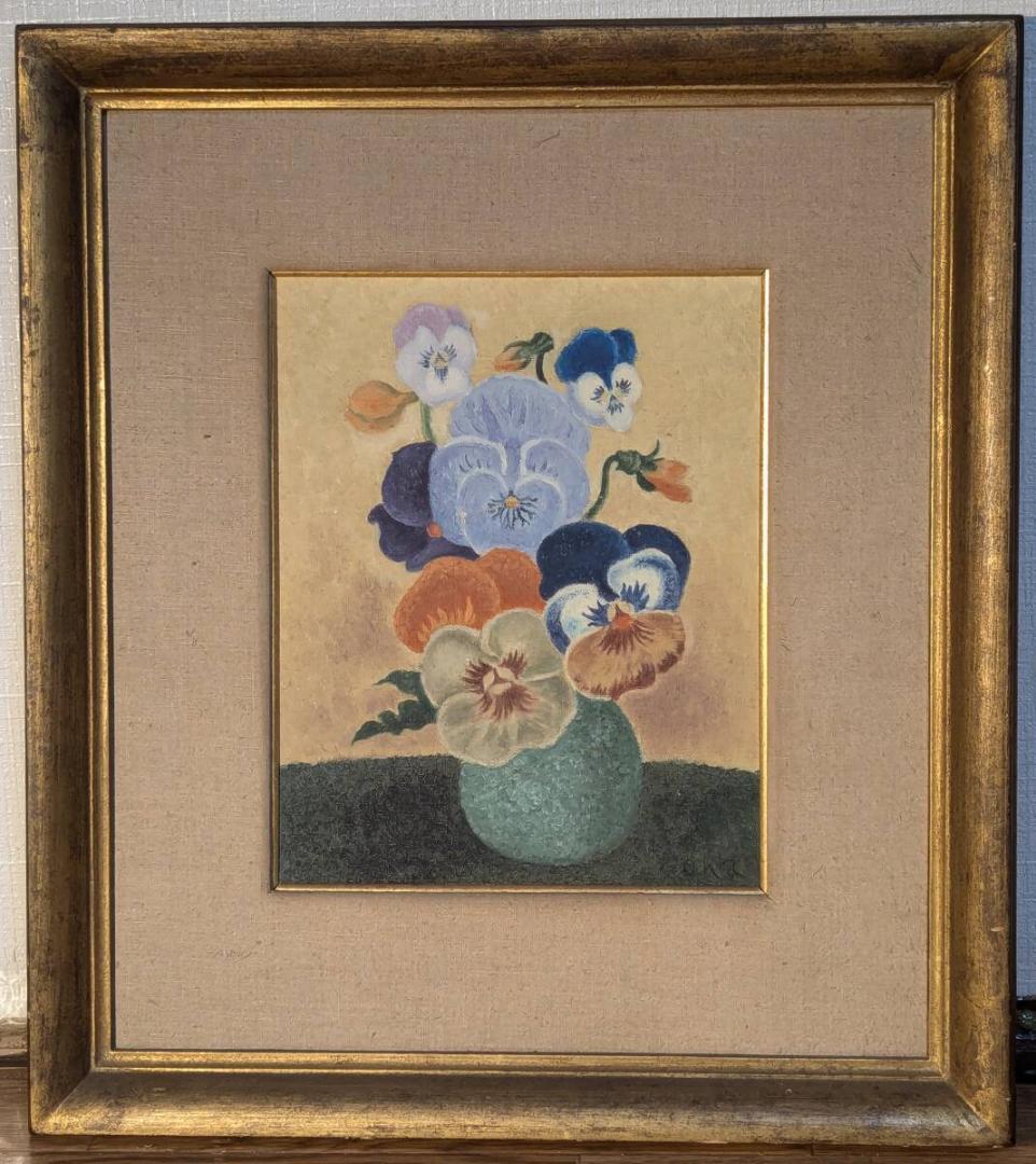 【模写】絵画　岡鹿之助　油彩3号　パンジー　静謐な花の美しさ　品な色調　W39