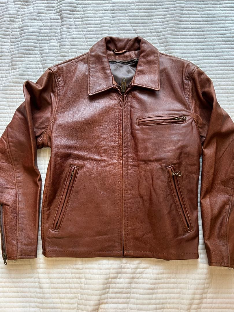 Schott ブラウンレザー シングルライダースジャケット