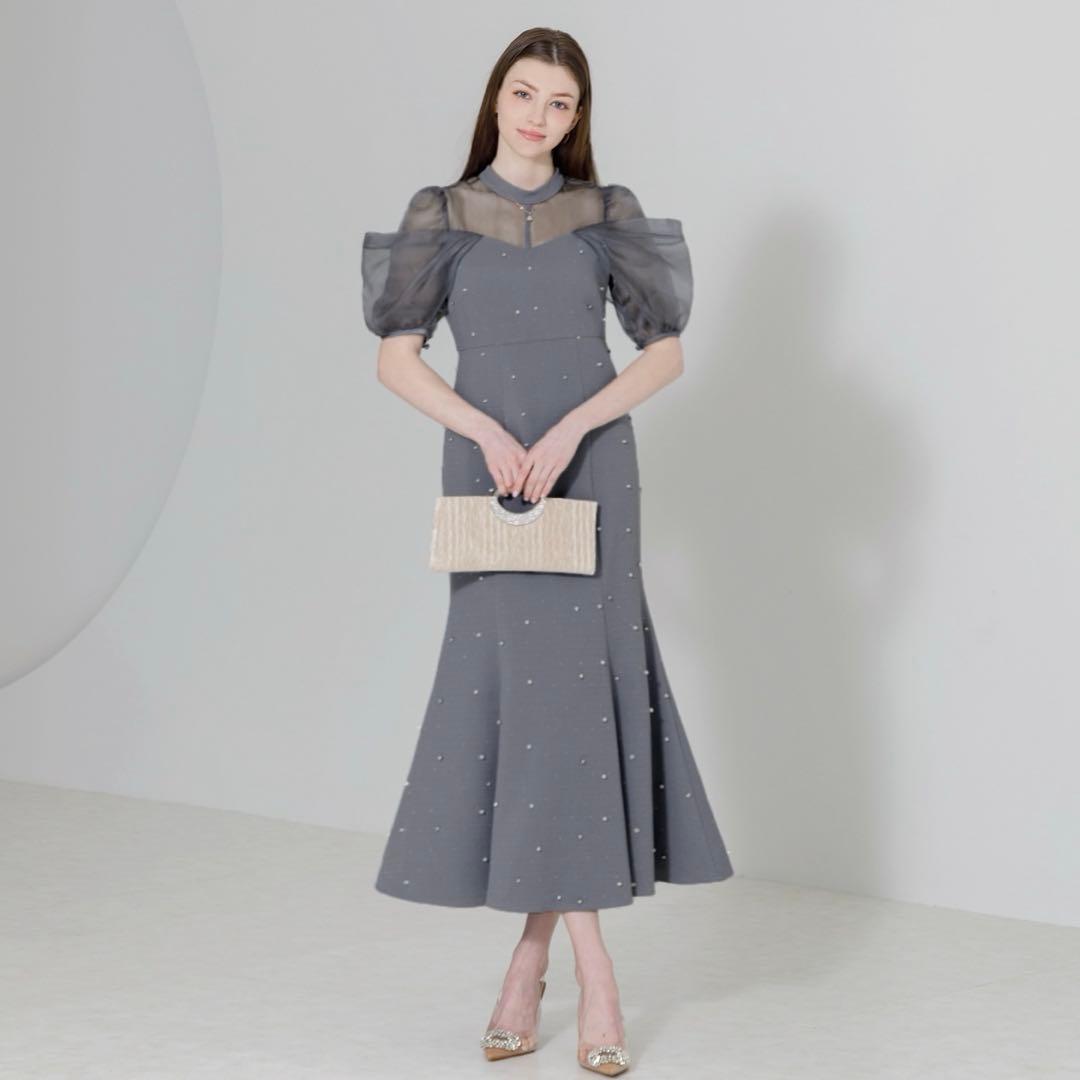 LEJA パールビジューオーガンジーレースマーメイドワンピースドレス