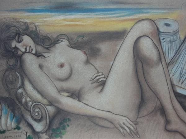 古沢岩美、アテネの追憶、希少大判画集画、新品額装付、状態良好