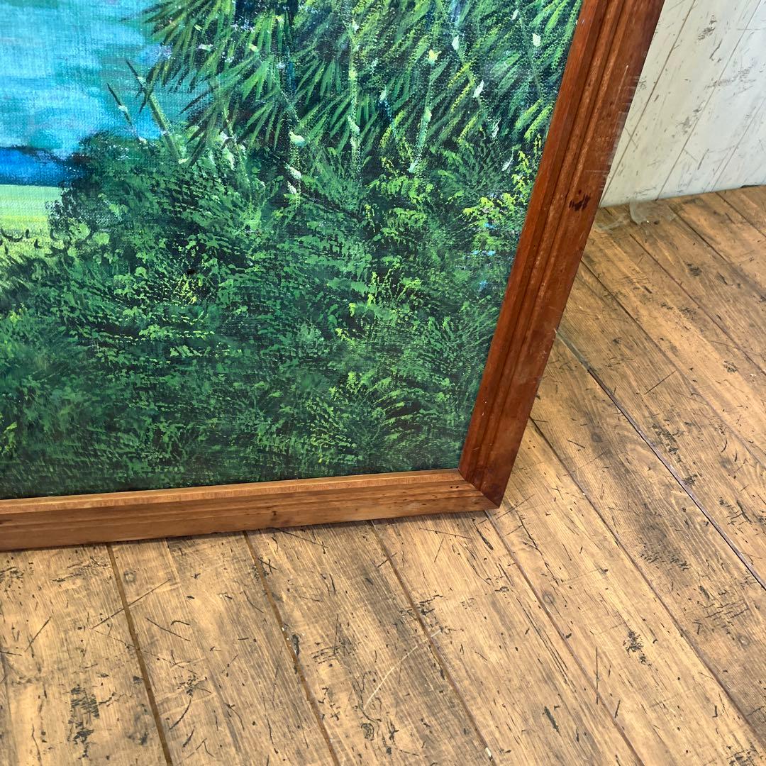 超大型 バリ島 山脈 川 風景画 油彩画 油絵 木製額縁 額装 絵画 壁掛け