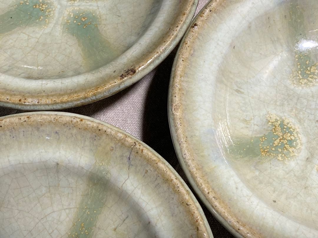 武内晴二郎作　糠白釉緑流小皿五枚組