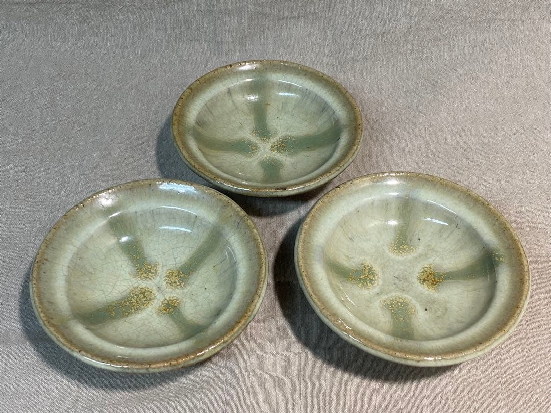 武内晴二郎作　糠白釉緑流小皿五枚組