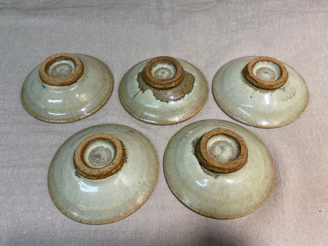 武内晴二郎作　糠白釉緑流小皿五枚組