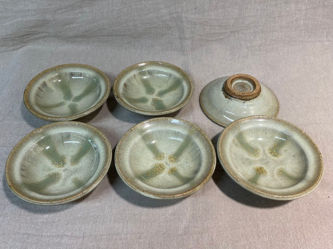 武内晴二郎作　糠白釉緑流小皿五枚組