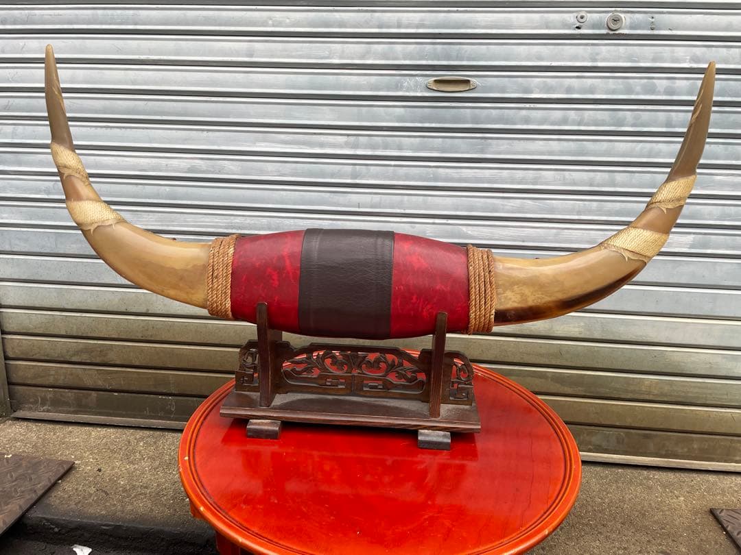 水牛の角 置物 ドラゴン彫刻付き