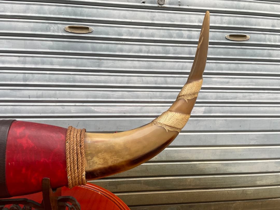 水牛の角 置物 ドラゴン彫刻付き