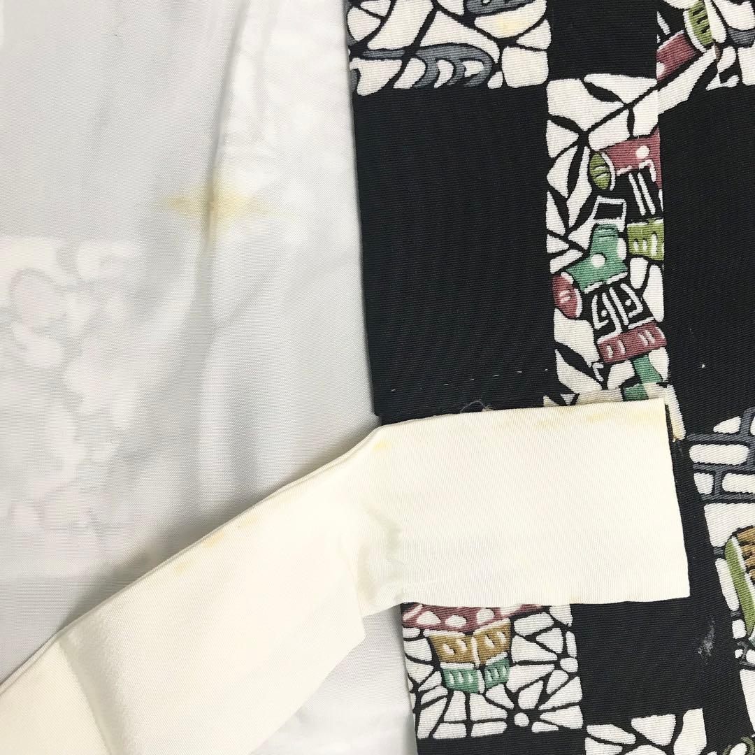 子供着物 型染 玩具や草花 縮緬 黒色 七五三 7歳 10歳 CK-7024