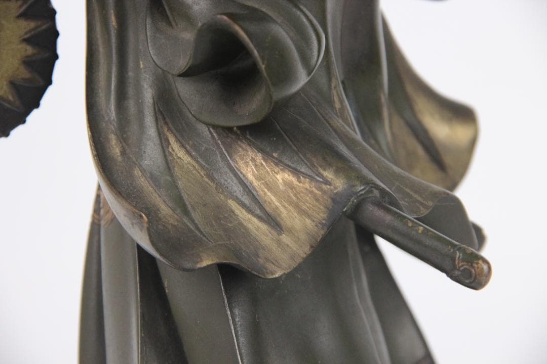 日本美術　銅製武人像　正秀作　細密彫刻　金象嵌　明治期金工　時代物 Eo1-21