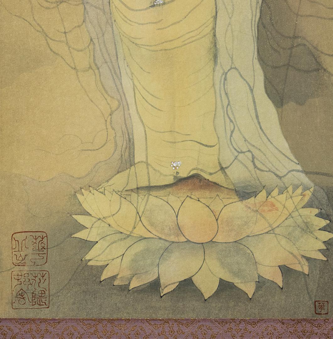 掛軸-1019　村上華岳　聖蓮華　限定木版画　芸艸堂　松田俊蔵彫　米田蔵造摺