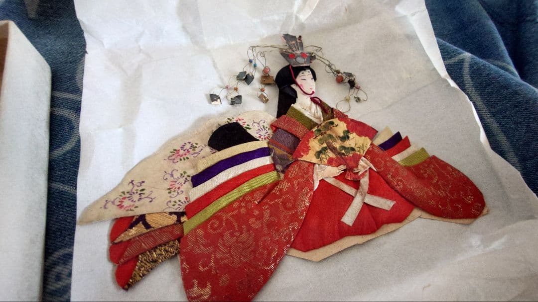 「押し絵雛の掛軸」内裏雛と三人官女と五人囃子