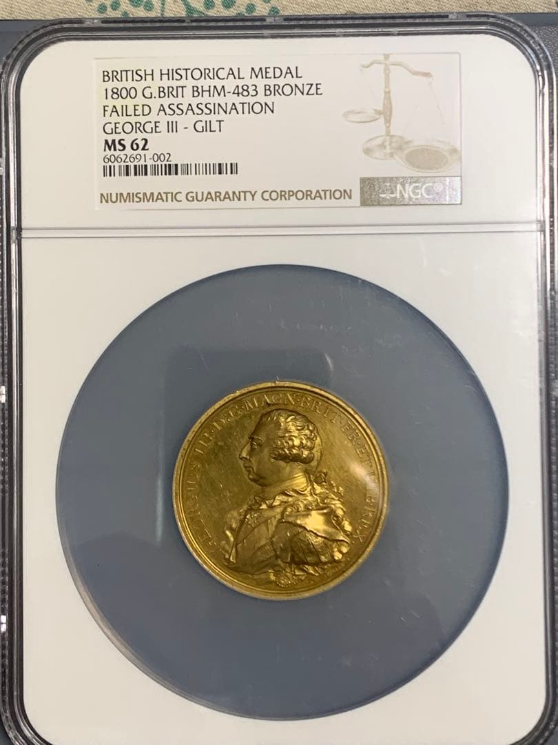 唯一TOP POP‼️ジョージ3世 1800年 暗殺未遂　金メッキGILDメダル