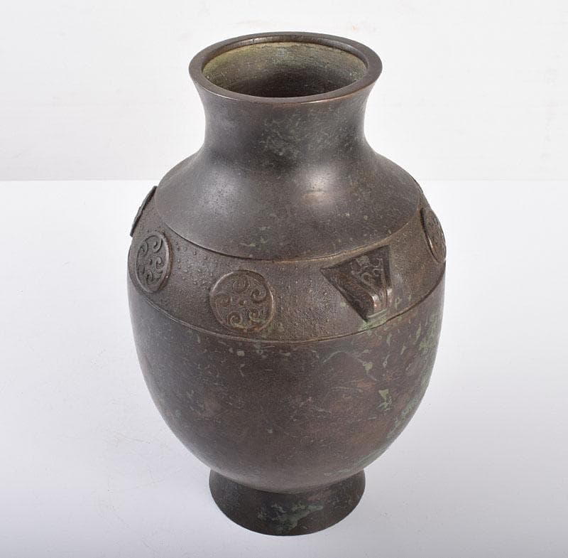 中国　古銅　双耳瓶　時代箱付　M　3829B