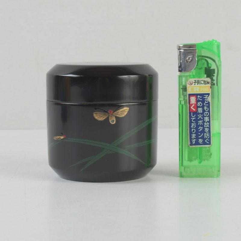 茶道具　岩倉利慶作　即中斎好写　青貝螺鈿　蛍早苗蒔絵　雪吹棗　共箱　V　9698