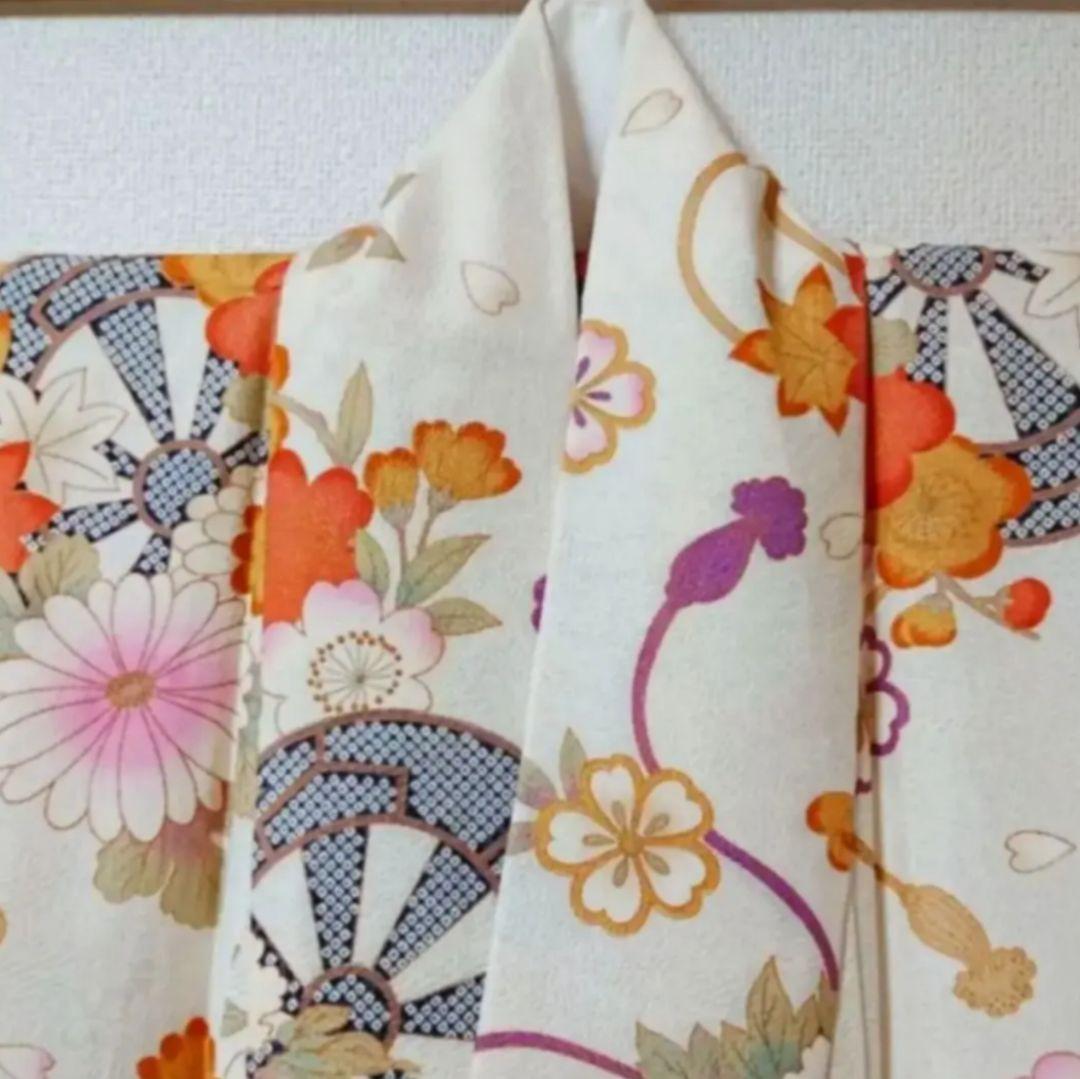 【2回着用】振袖◆8点セット◆成人式◆卒業式など クリーム色 花柄