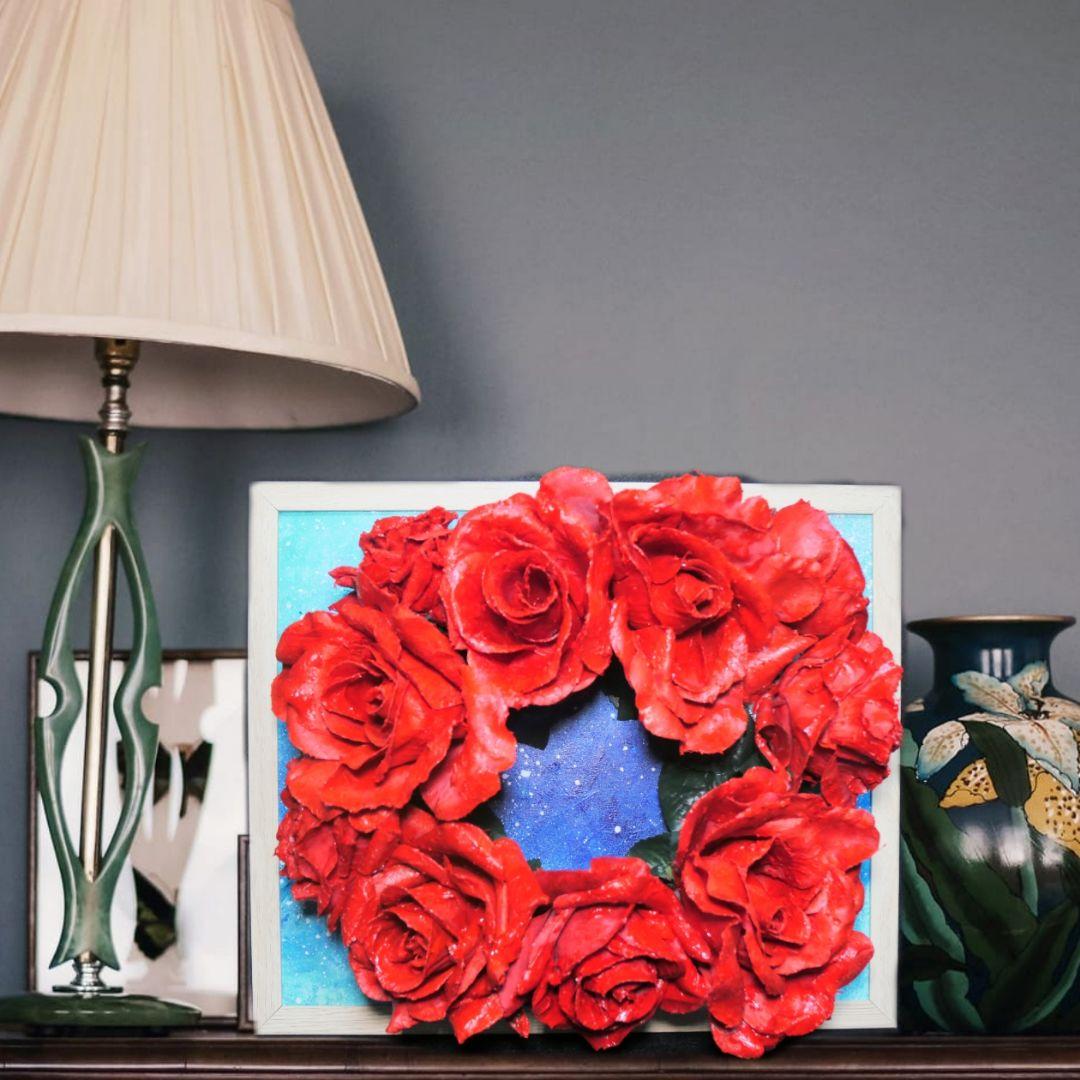 油絵 油彩 油彩画 絵 絵画 【薔薇リース】