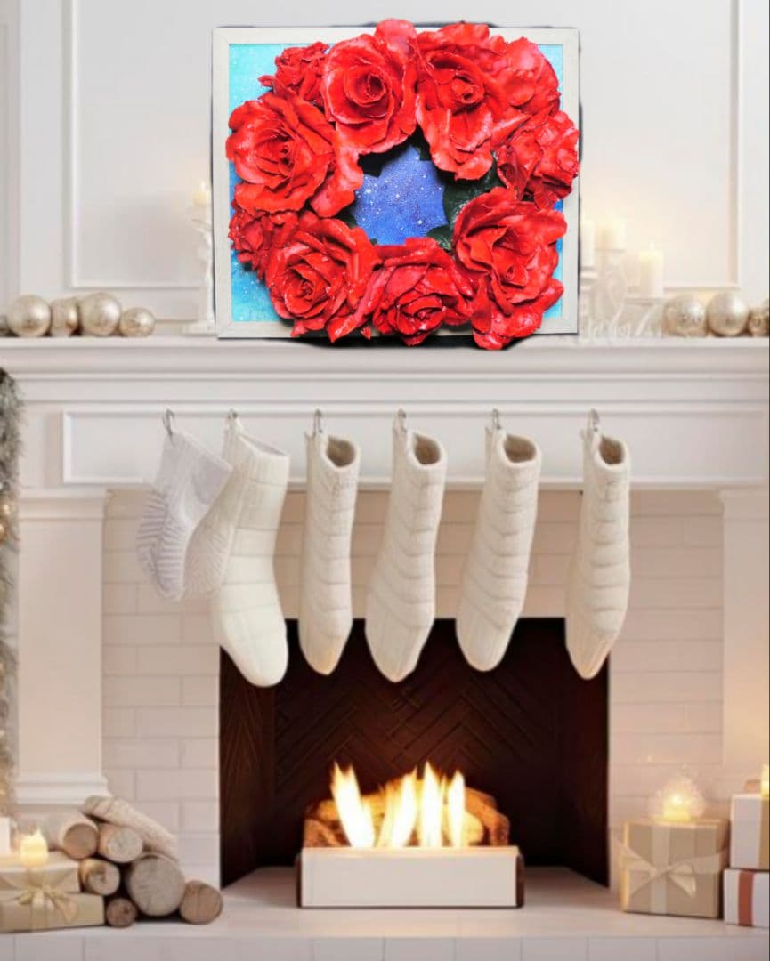 油絵 油彩 油彩画 絵 絵画 【薔薇リース】