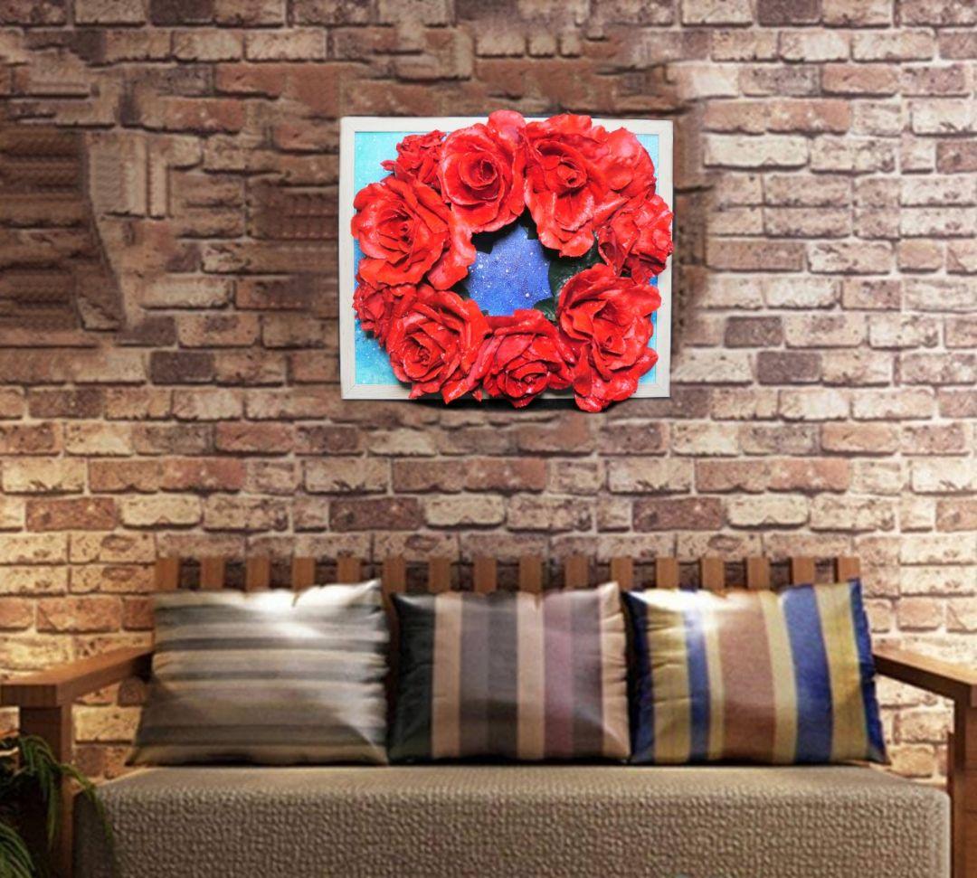 油絵 油彩 油彩画 絵 絵画 【薔薇リース】