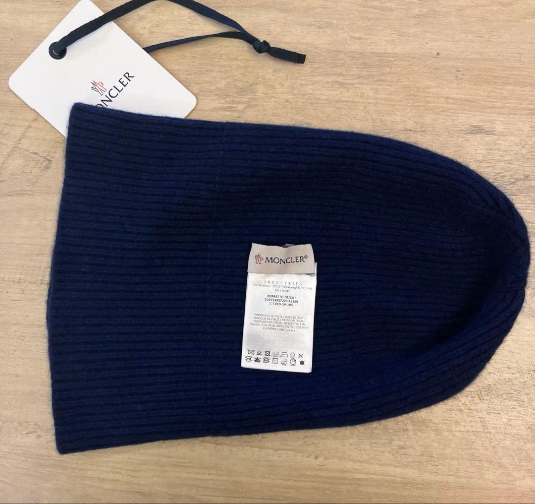モンクレール ビーニー ダブルロゴ　カシミヤ混　ユニセックス　ネイビー