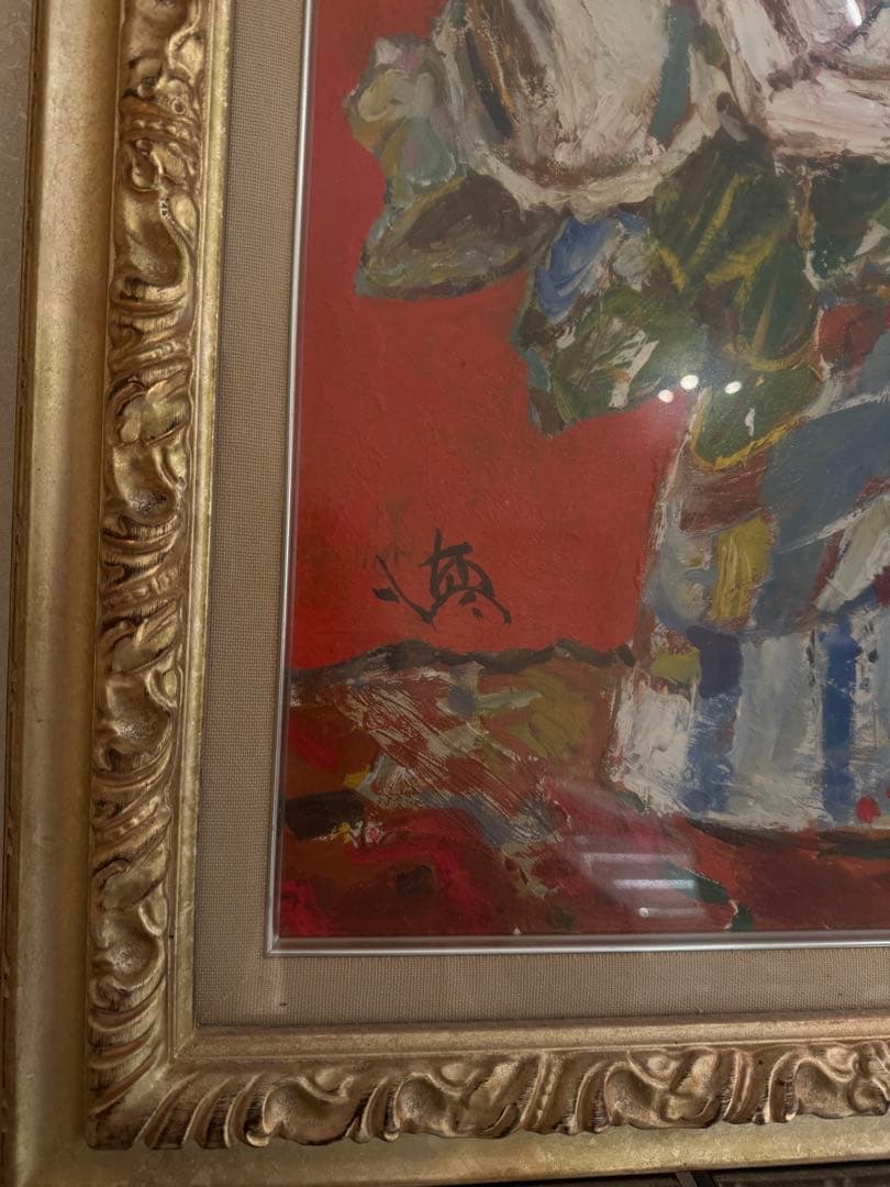 USED / art 油彩画 花瓶のバラ