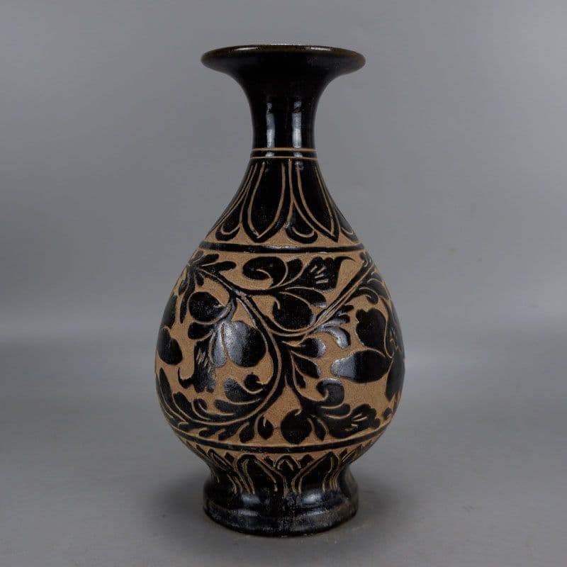 宋代磁州窯黒釉手制花玉壺春瓶 景徳鎮 陶磁器 装飾品 現代工芸品美術品 置物