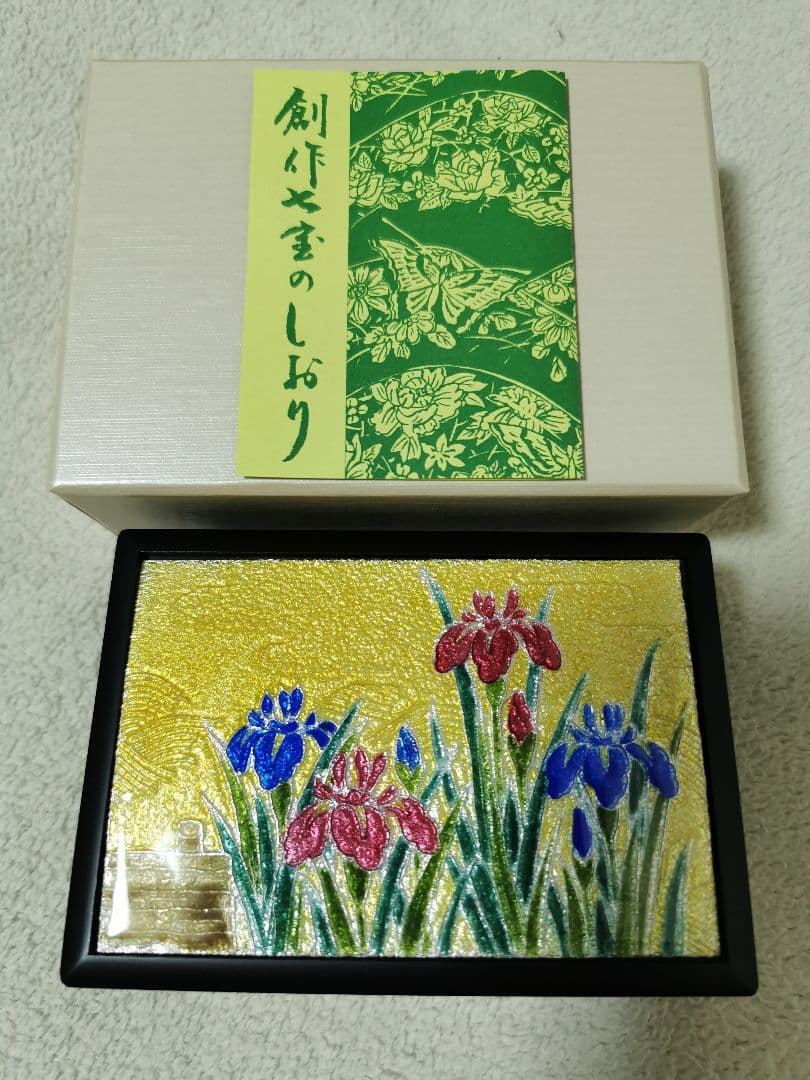 日本伝統工芸　創作七宝　七宝焼　小物入れ　小箱菖蒲七宝焼 DK120-12
